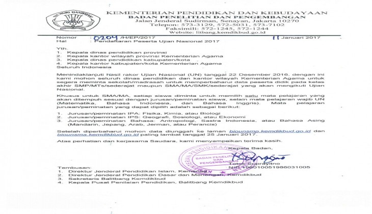 Pendaftaran Peserta Ujian Nasional 2017