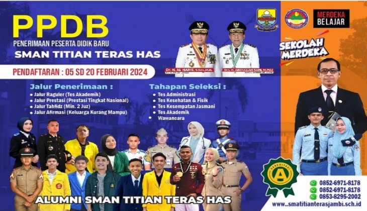 Pendaftaran PPDB SMAN Titian Teras HAS Tahun Pelajaran 2024/2025 Telah Dibuka