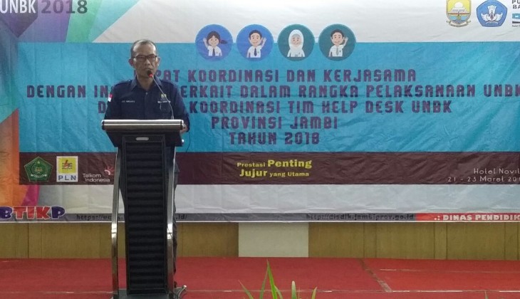 Pembukaan rapat koordinasi dan kerjasama dengan intansi terkait dalam rangka pelaksanaan UNBK dan rapat koordinasi tim HELP DESK UNBK Provinsi Jambi tahun 2018
