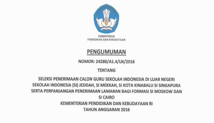 Seleksi Penerimaan Calon Guru SILN Sekolah Indonesia